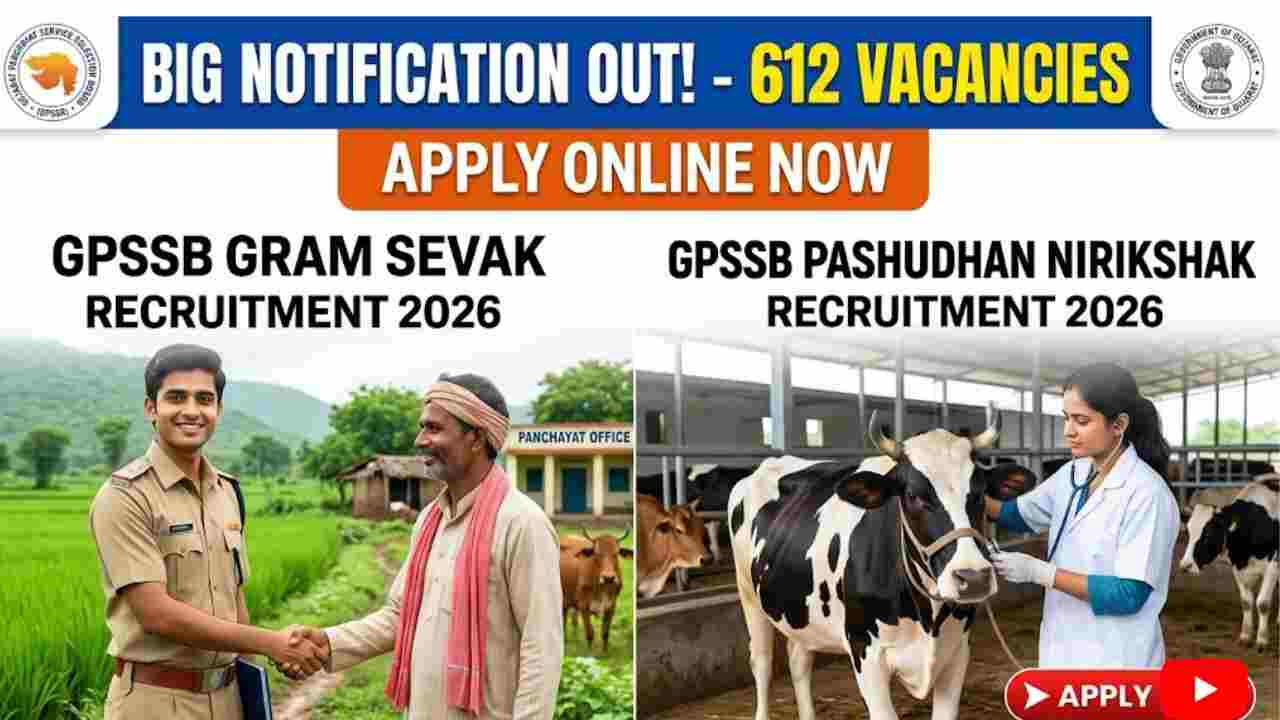 GPSSB Gram Sevak and Pashudhan Nirikshak Recruitment 2026 Notification Out for 612 Vacancies - Apply Online